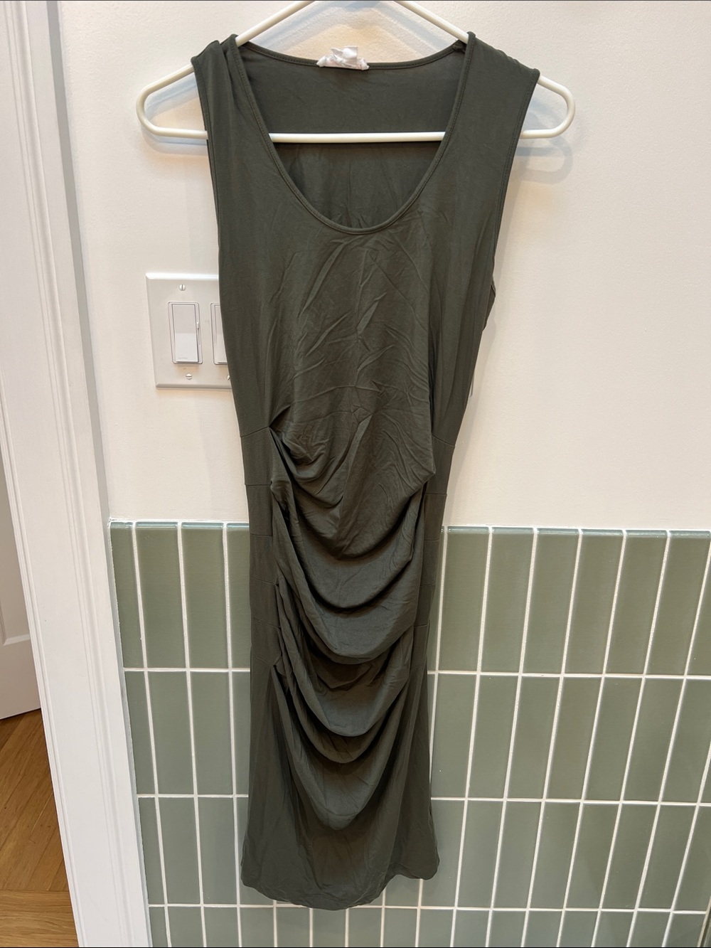 Ingrid & Isabel Olive Green Sleeveless Drape Midi Dress